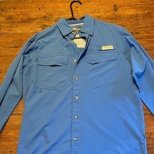 Men's Blue Button Down Shirt For Fishing